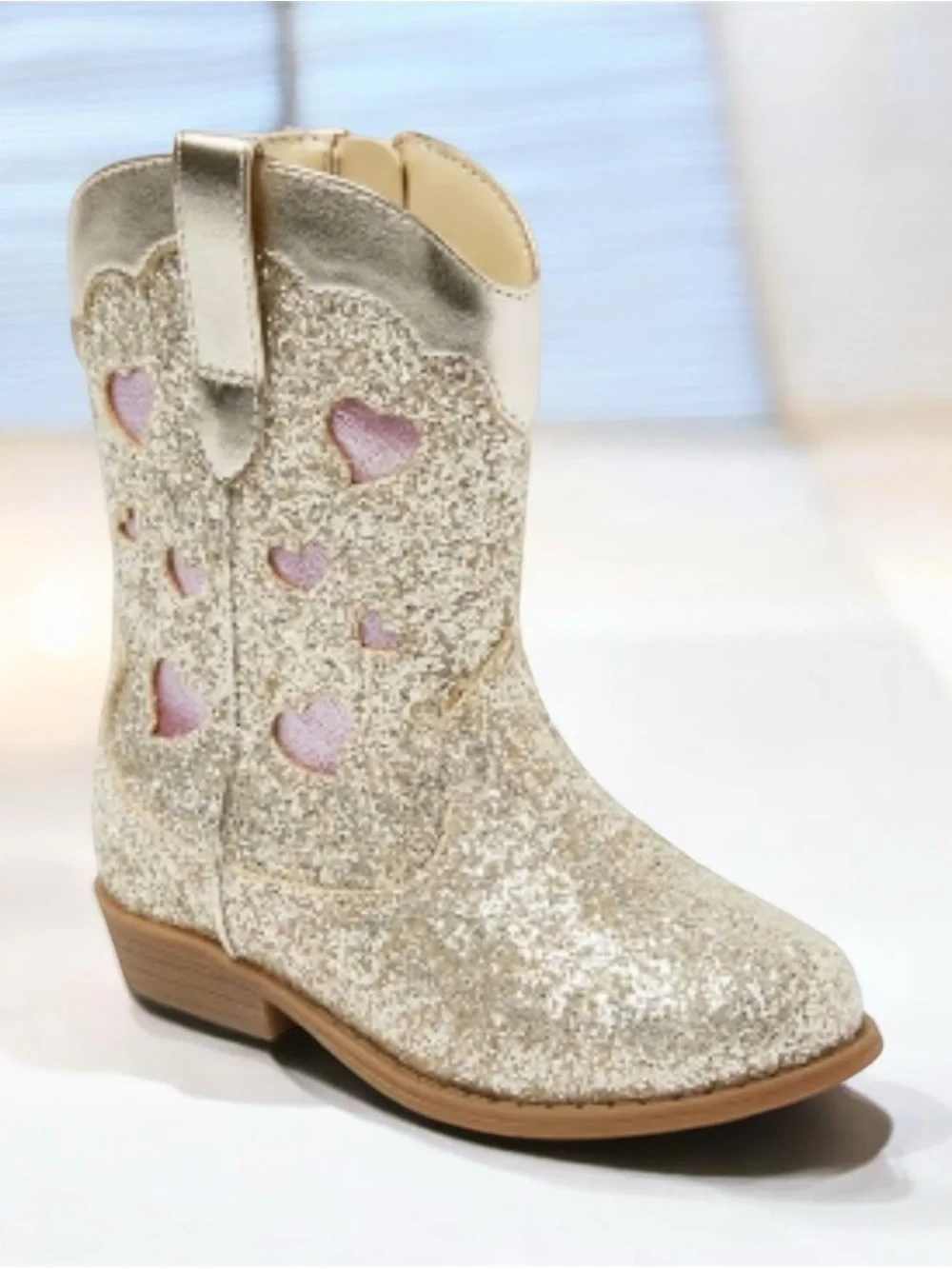 Cat & Jack Toddler Gold Glitter Dallas Cowboy Boot with Pink Accents